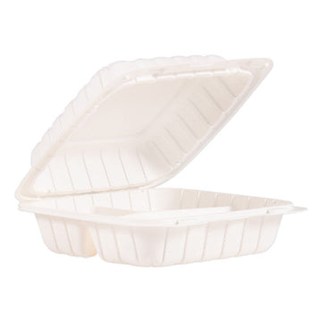 ProPlanet™ by Dart® Hinged Lid Containers, 3-compartment, 8.3" X 8" X 3", White, 150-carton freeshipping - TVN Wholesale